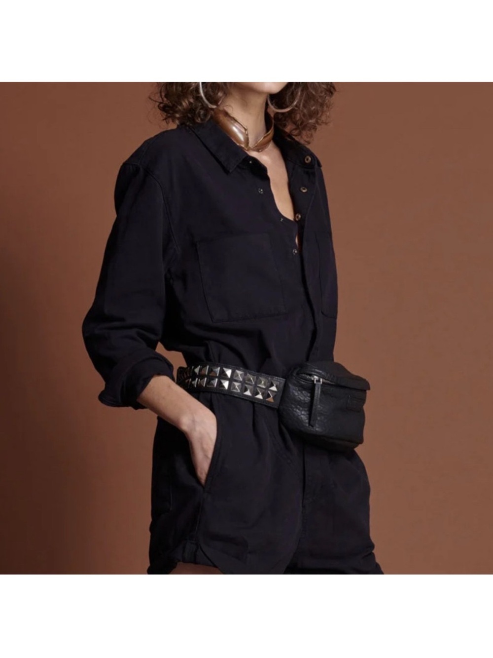 One Teaspoon Black Leather Studded Belt Bag